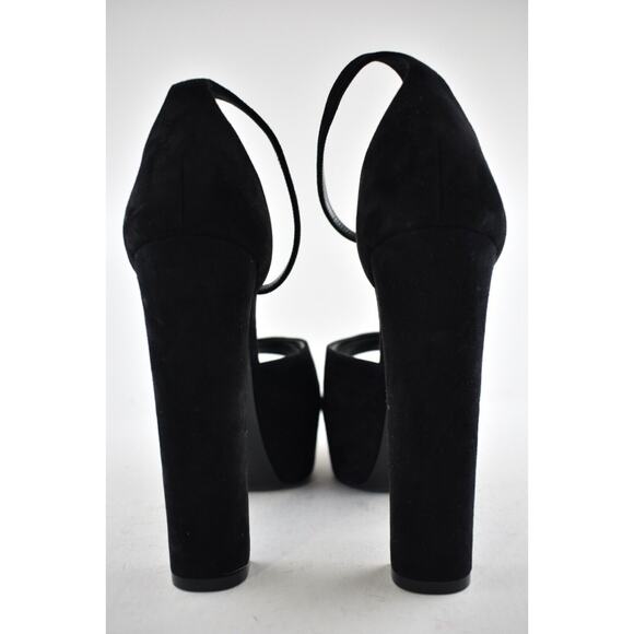 Saint Laurent Jodie Black Suede Platform Ankle Strap Sandal Block Heel Pump 42 - Picture 11 of 12